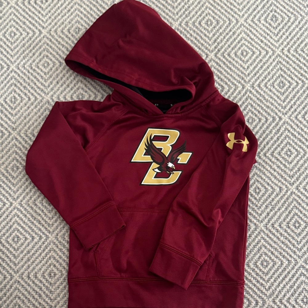 Under Armour Kids Burgundy Hoodie with Boston College Gold Logo